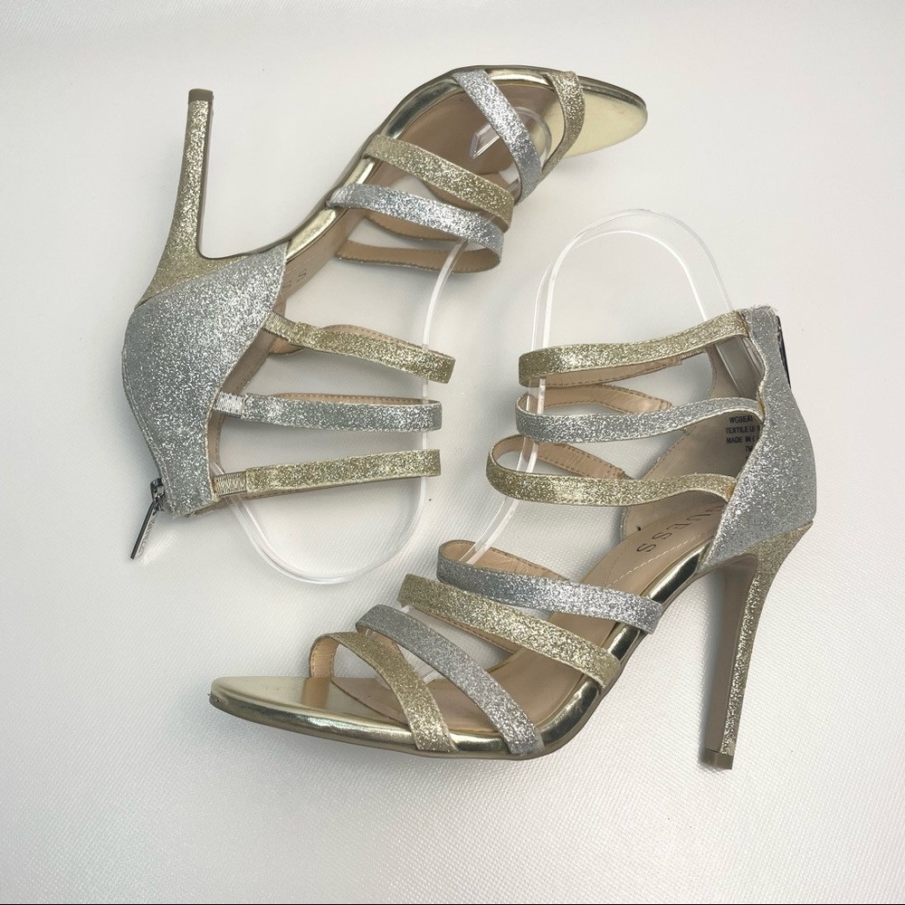 Guess Gold Silver glitter Strappy High Heels size 7